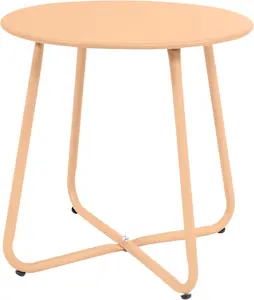 Small Round Metal Coffee Side Birstro Table – Sturdy & Weather-Resistant Accent Table for Patio, Balcony Indoor Outdoor Use - Metal Desert Gold