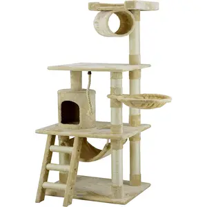 Go Pet Club Classic Cat Tree, Faux Fur Finish, Sisal Rope Scratcher, 62"H, Beige Go Pet Club Inc