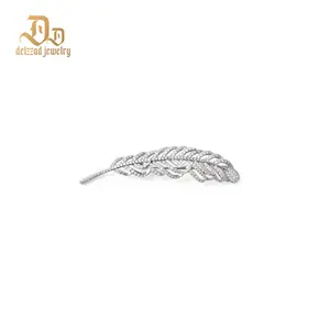 Delzzad Palm Leaf Brooch Synthetic Moissanite S925 Sterling Silver Brooch Synthetic Moissanite Jewelry Accessories Perfect Christmas Gift for Men Women Beaded Durable Metal Pins
