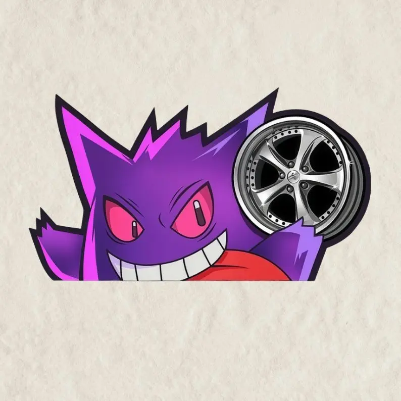 Gengar Peeking Sticker, Funny Gift Waterproof Glossy Sticker, Decal for Laptop, Water Bottle, Car, Gamer Gift