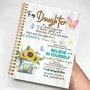 Floral Theme Inspirational Notebook, Spiral Notebook Journal, for Daughter, Mom's Message,50 Pages, Matte Surface, Perfect Birthday or Christmas Gift