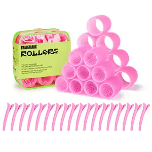 Trademark Velcro Rollers 37 pc Set - 18 Small and Medium Hair Rollers with 18 Matching Clips in Pink Color with Case, Bombshell Blowout, Volume, Self Grip Rollers