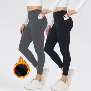 2Pack/2Set Thermal Yoga Leggings Women High Waisted with Pockets Gym Athletic Workout Running Buttery Soft Cropped Capri Thermal Short Jogger Pants  Tight Bottoms Activewear Underwear Winte