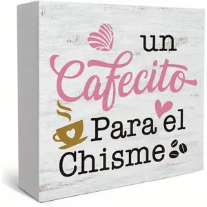 Pink Coffee Bar Accessories Farmhouse rustic farmhouse design un Cafecito Para el Chisme Wood Sign Rustic Kitchen Desk Signs, Funny Spanish Decoration Sign Kitchen Home Office Decoration for Coffee Lovers 5x5 inch