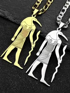 Vintage Hip Hop Egyptian God Horus Pendant Necklace for Women Men Stainless Steel Gold Color Chain Ankh Necklaces Fashion Necklace