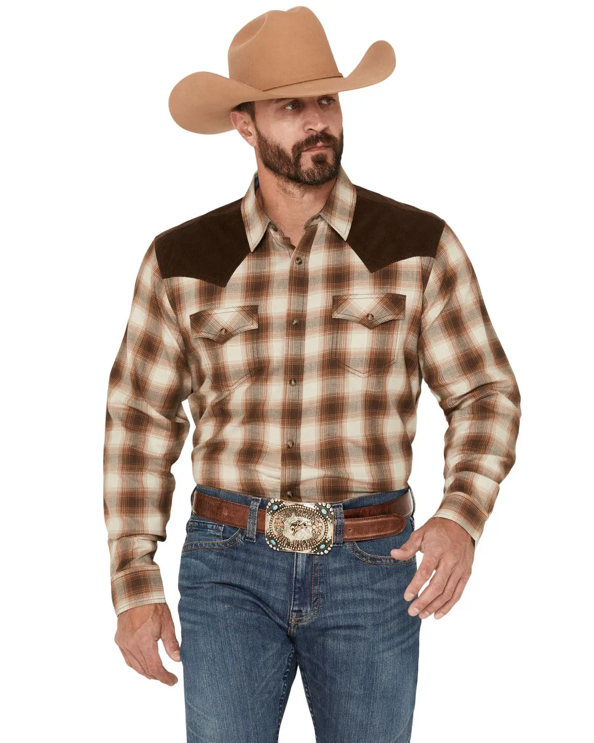 Cody James Men's Men'S Mad Plaid Print Corduroy Long Sleeve Snap Western - Cjfa26w9-Tan-T