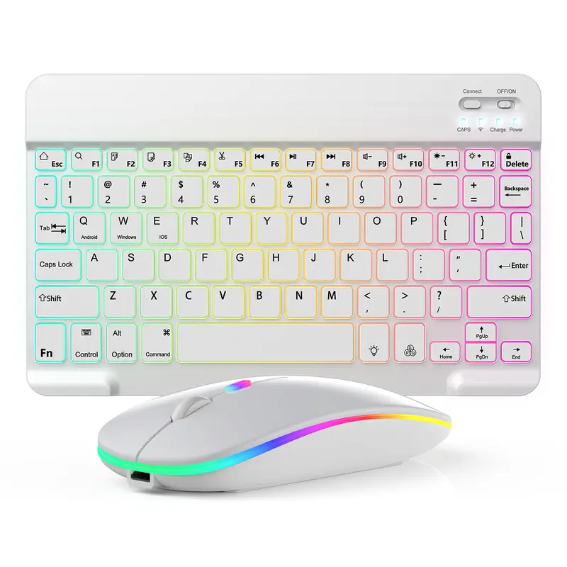 Compact & Portable Multicolor Keyboard & Mouse Set, Slim Wireless Bluetooth Keyboard, Ideal for iPad, Tablet, Laptop | Office & Home Use