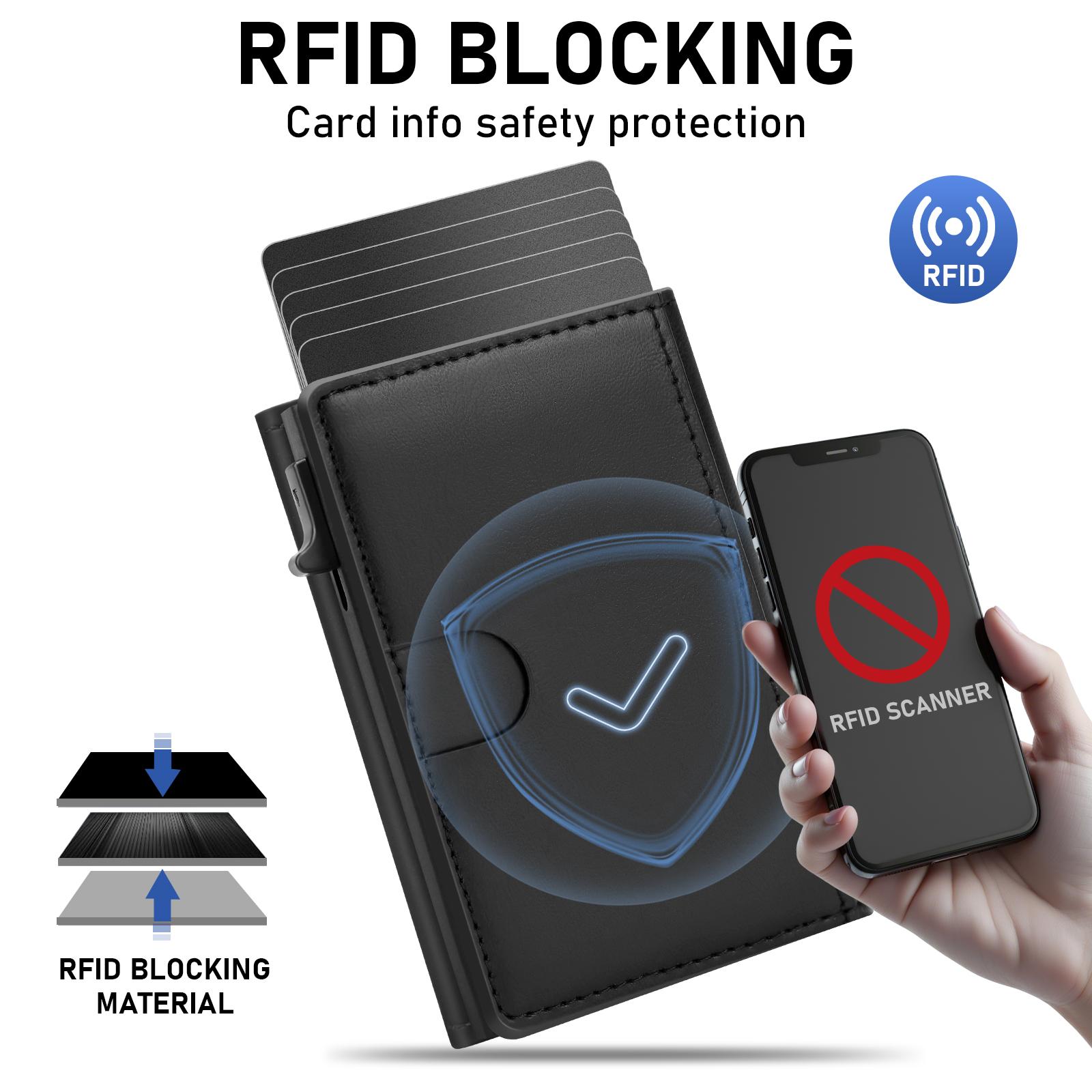 Men's Leather Slim Wallet Compact Design for Cards and Cash One-Click to Pop Up RFID Blocking | ID Window | 9-14 Card Capacity