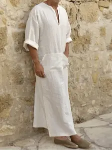 New Middle East Muslim Robe Men's Arabic Ethnic Long One-Piece Clothing, Traditional Arab Style, Comfortable and Stylish, Breathable Arabic Robe, Arab Thobe