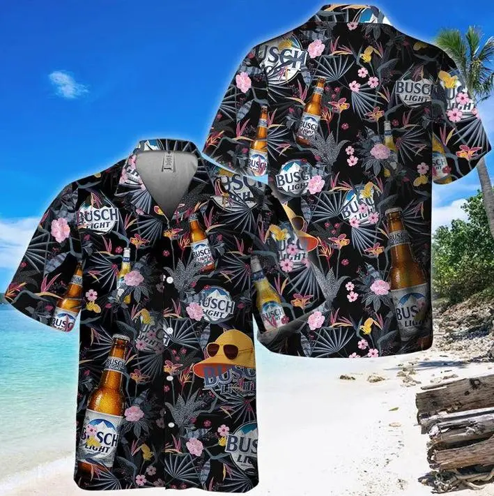 Busch Light Summer Hawaiian Shirt, Gift for Busch Light Lovers, Men Hawaiian Button Up Shirts, Summer Gifts Anniversary, Birthday, Vacation Gifts