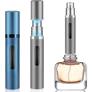 8ml Perfume Atomizer Travel Refillable,Mini Cologne Dispenser, Bottom-Filling Fragrances Perfumes Bottle,Portable Sprayer Pocket Size for Women Men Cruise  Trip  2 count (Grey-Blue)