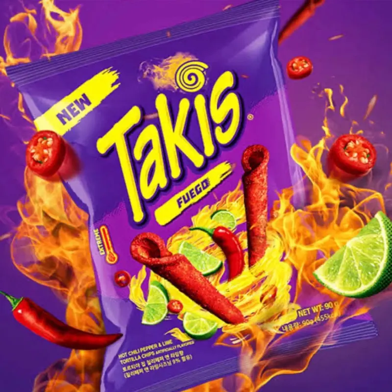 Takis Fuego Fiery Kick Chili Flavored Snack - 23g Ambient Extreme Spicy Crisps, Bite-Sized Savory Corn Curls, High-Calorie Spicy Chili Snack