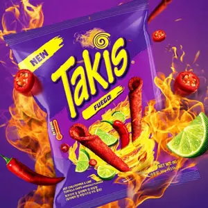 Takis Fuego Savory Spicy Flavor Bite-Sized Chips - High-Calorie, High-Sodium Ambient Crisps Snacks - 23g