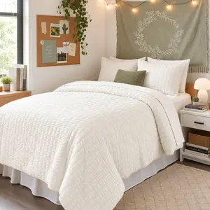 MUXHOMO 7 Pieces  Comforter Set, Seersucker Bed in a Bag,girly bedroom decor,Summervibes, All Season Luxury Bedding Set with Comforter, Flat Sheet, Fitted Sheet, Pillowcases & Shams, Beige
