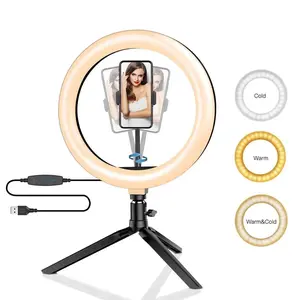 Dimmable26cm LED Ring Light Kit Rotatable with Tripod Stand 120 Beads USB Selfie Light for Live Streaming Photography Video Makeup Studio Stick Remote