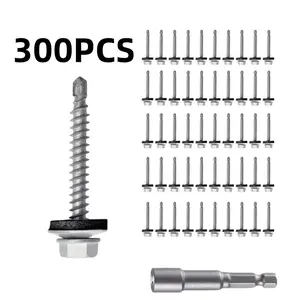 300pcs Self-Tapping Deck Screws – M4.8x38mm Hex Washer Head, Epoxy Coated Anti-Rust, with Hex Drill Bit & Allen Wrench for Outdoor Wood