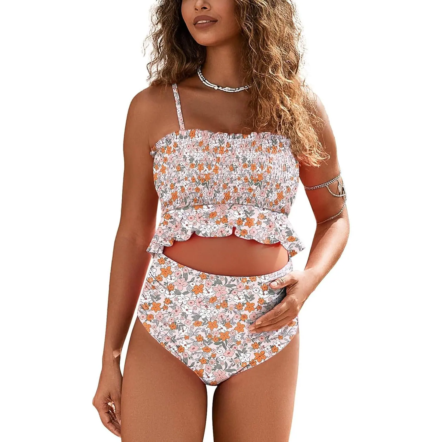 Maternity Swimsuit Two Piece Bikini Bandeau Top Hipster Bottom High Waisted