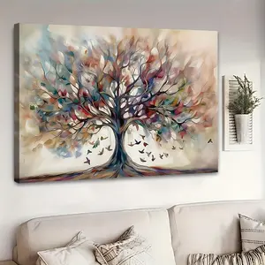 Extra Large Tree of Life Canvas Print-Spring Summer Seasons - Painted Artwork on Canvas frameless Poster Ornaments Decoration Photo Artistic Wall Room Painting Abstract Decorative Design Interior