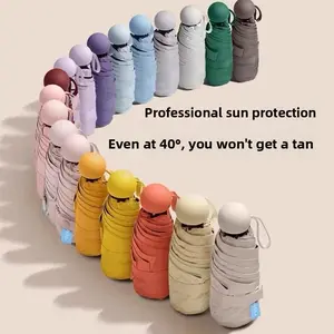Compact Capsule Sun Umbrella - Foldable UV Protection with Black Glue Coating, Mini Portable Rain & Sunshade, Pastel Style, Customizable Logo for Promotional Umbrellas