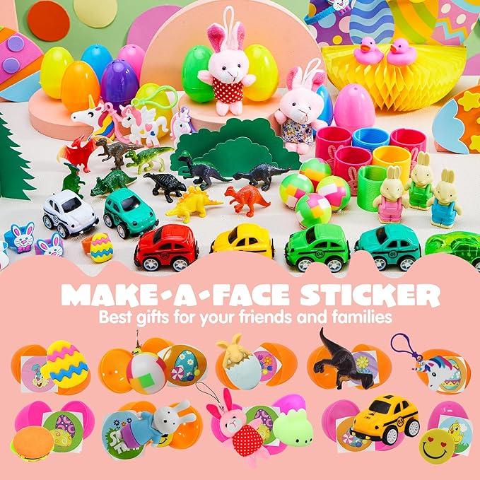 36pcs/48pcs/60pcs/80pcs/100pcs/120pcs/144pcs/160pcs/200pcs Prefilled Easter Eggs Toys and Stickers for Easter Egg Hunt, Filled with Toys Party Favors for Kids Boys Girls Easter Eggs Hunt, Basket Stuffers Fillers, Classroom Prize Supplies Kids Outdoor Play
