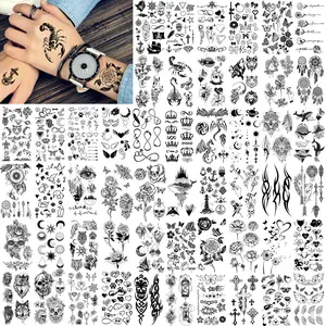 52 Sheets Creative Black Tiny Crown Infinity Triangle Fake Tattoos For Men Women Realistic Stars Letters Tattoos For Kids Tattoos Temporary Waterproof Arm Hand Face Finger Neck Tatoo Stickers