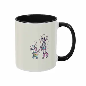 Skeleton Walking Rainbow Dinosaur Mug (11oz/15oz) Cute Colorful Cartoon Print Fun Aesthetic Design Durable Ceramic Perfect For Office Home Cafe Halloween Gift