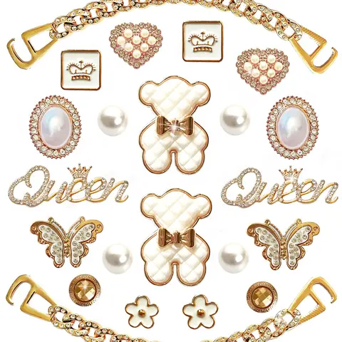 Women's Cute Bling Rhinestone Durable Plastic Shoe Charms, 20-Piece High-Quality Resin Decor Jewels with 2 Golden Shoe Chains, DIY Clog Sandal Decor for Thanksgiving, Girl's Holiday Party Favors (Christmas, Valentine's Day)