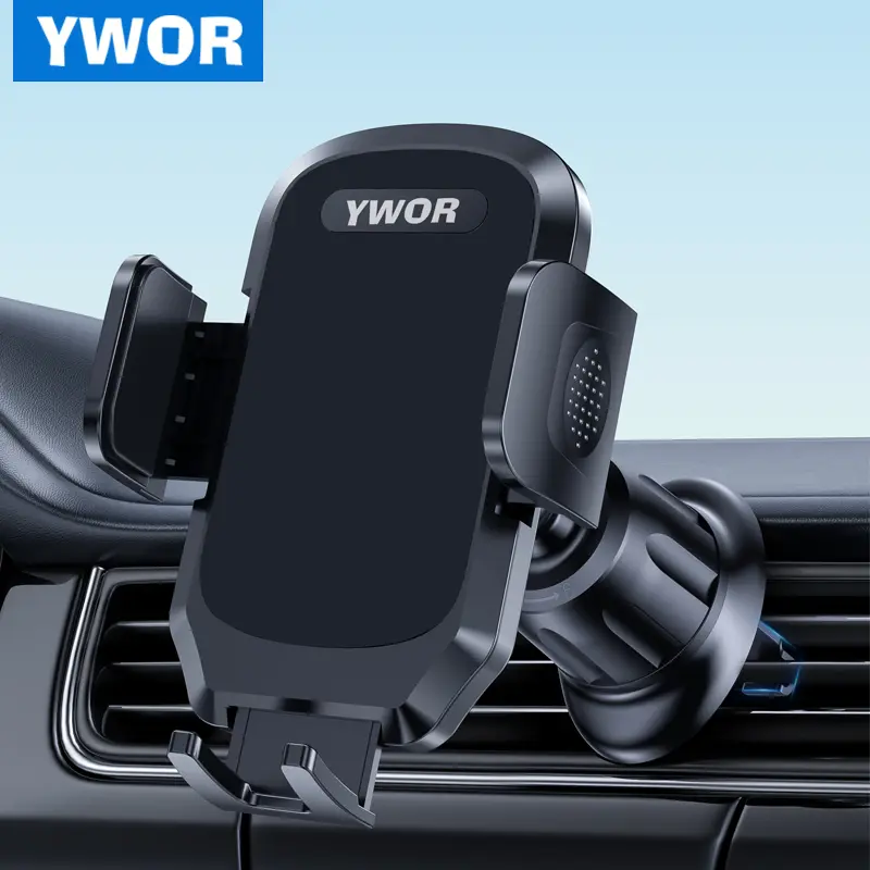 YWOR Universal Fit, Rotatable, Waterproof 2024 Car Phone Holder, Wider Clamp & Metal Hook, Vent Mount, Thick Case Friendly, for iPhone 16/15/14/13 Pro Max, Black, ABS Material