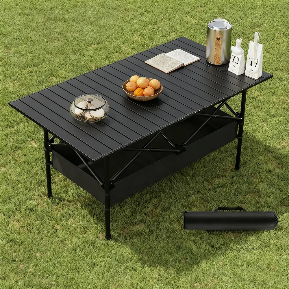 Folding Camping Table - Lightweight, Adjustable Height, Compact Storage, Large-Capacity Mesh Pocket, Carrying Bag Included, Folding Table for Beginners, Camping Enthusiasts, Outdoor Events (Home & Festive Party Supplies), Portable Picnic Table