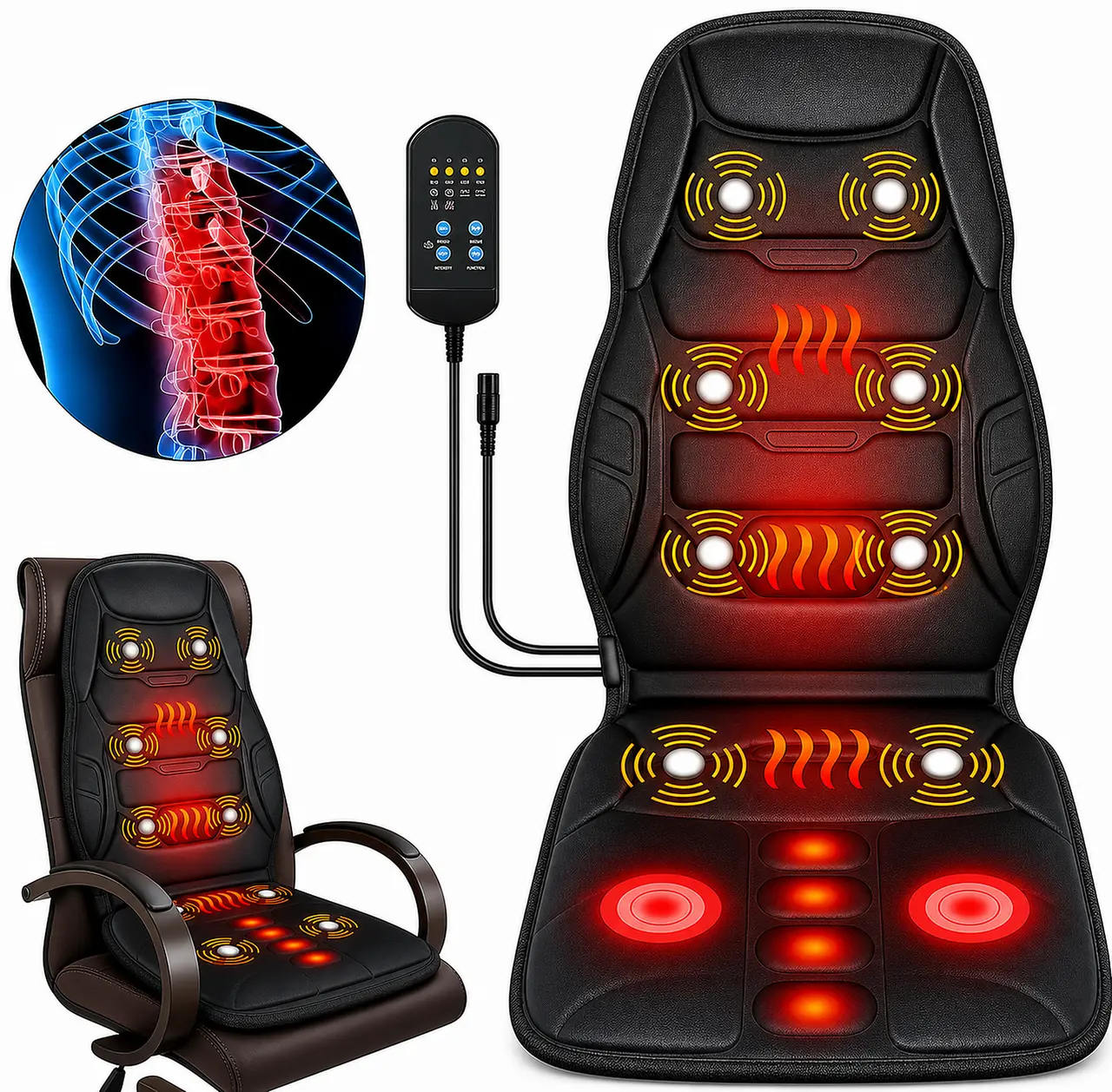 Massage Seat Cushion With Heated Back Neck Body Massager Chair For Home Office