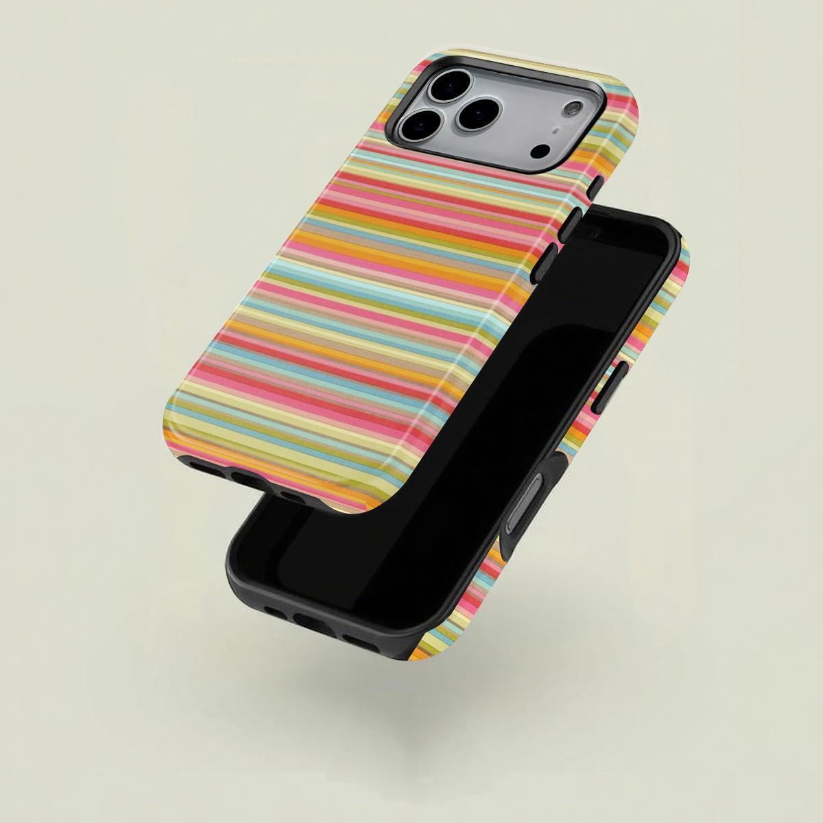 Classical Retro Mixed Color Rainbow Stripe Flower Art Detail Phone Case - 2-in-1 MagSafe Compatible Cover, Sturdy Durable Phone Accessories for iPhone 17/16/15/15 Plus/14/13/12/11 Pro Max/Pro, Unisex Birthday Gift