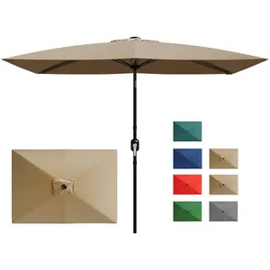 10' x 6.5' Rectangular Patio Umbrella – Outdoor 6-Rib Market Table Parasol with Crank, Push Button Tilt, UV Sun Protection for Garden, Deck, Lawn, Pool