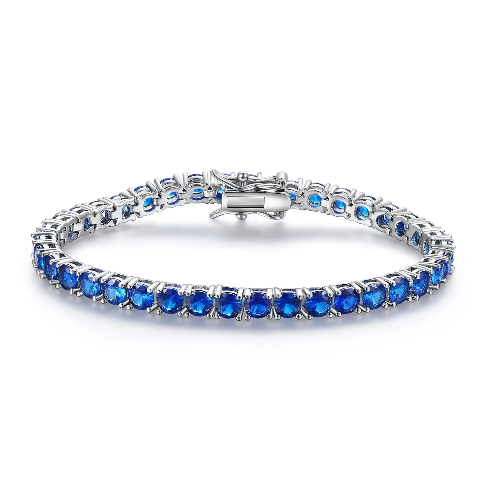 MDFUN  Blue Tennis Bracelet for Women, 18K White Golden Plated Round Cut Cubic Zirconia Bracelet, Luxury Sparkly Jewelry Gift for Mom Wife Girlfriend