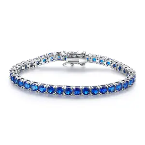 MDFUN  Blue Tennis Bracelet for Women, 18K White Golden Plated Round Cut Cubic Zirconia Bracelet, Luxury Sparkly Jewelry Gift for Mom Wife Girlfriend