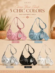 Ahax Crocodile Texture Hobo Bag, Rhinestone Decoration, Zipper Closure, Metallic PU Material, Perfect for Casual Occasions