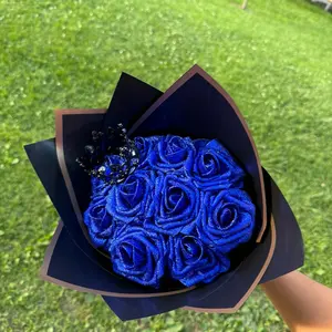 10 Blue Glitter Foam Roses