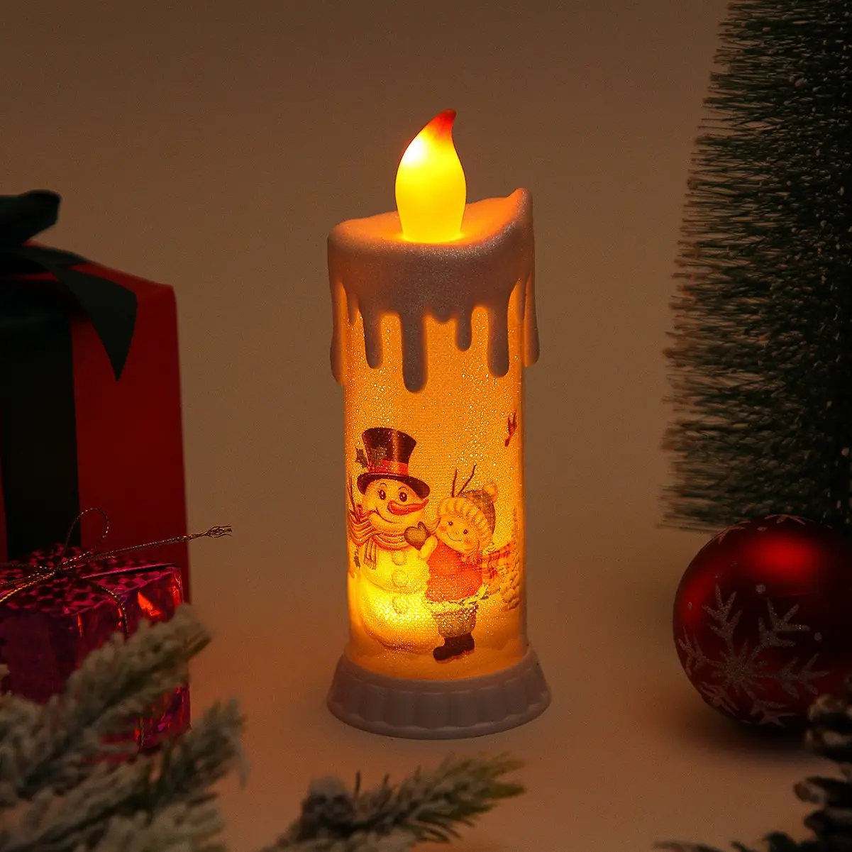 Christmas Santa Clause Flameless Candles Flickering Battery Operated with Timer, Real Wax Led Pillar Candles Warm Light, Christmas Snowman Santa Clause and Deer Home Decor Gift