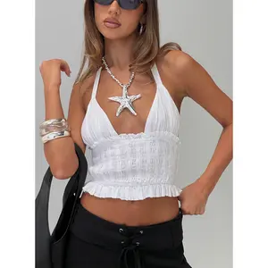 Essences Shirred Peplum Top White