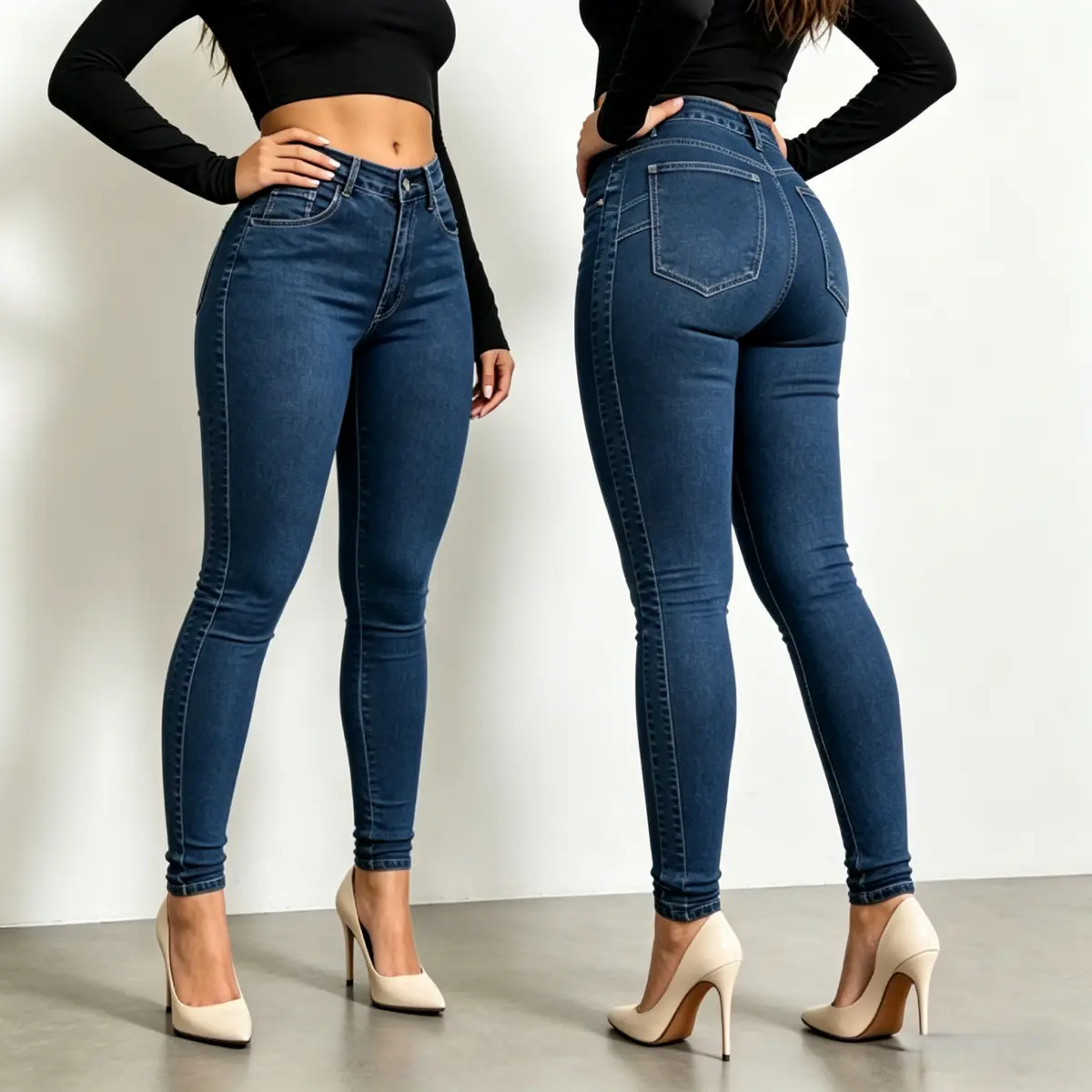 Women's Mid-Rise Insta Soft Stretch Denim Jeans - Ultra Fit, Butt Lifting, Classic Medium Wash, Frayed Hem, Womenswear Bottom Pants