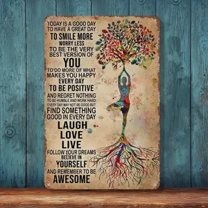 Today Is A Good Day To Have A Great Day Yoga Tree Metal Sign - 8x12 Inch Retro Aluminum Wall Decor for Bedroom, Living Room, Yoga Studio - Gift for Mindfulness & Self-Love