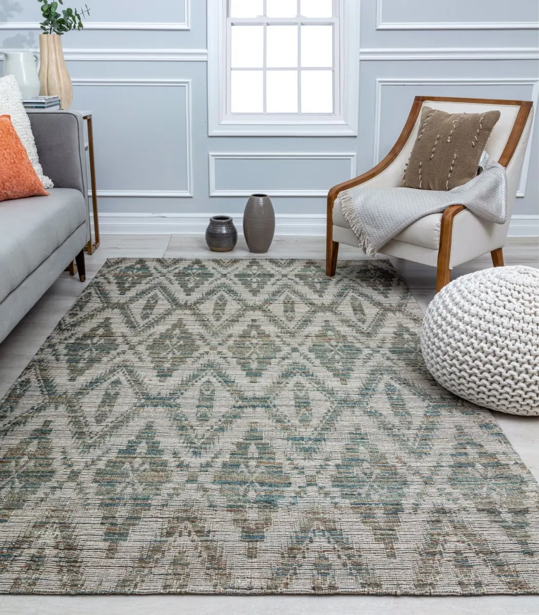 212 MAIN Handwoven Ikat Diamond Modern Brown Rectangle Area Rug, 8x10 ft, RA31971 GN15A, Earthy Tones, Polyester Blend, Indoor Use