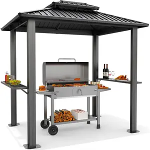 6 x 8 ft hardtop grill gazebo with vented double roof, galvanized steel sun and rain shelter, rust-resistant aluminum barbecue gazebo for outdoor cooking, patio, backyard