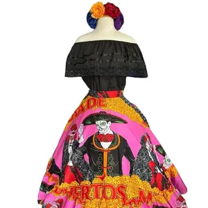 Vibrant Día de los Muertos Mexican Skirt – Handcrafted Folk Art Style 3 piece
