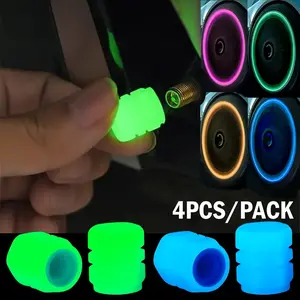 4PCS Luminous Valve Caps, Fluorescent Night Car Tire Valve Caps, Motorcycle Bike Glowing Decor Wheel Nozzles Tyre Cap, Car Accessories