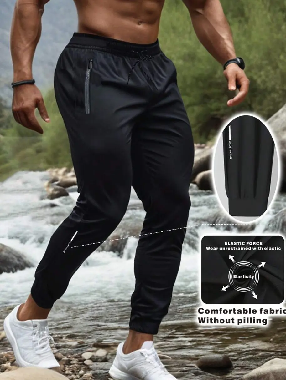 Men's Sportswear Ice Silk Thin Quick Dry Breathable Trousers, New Summer Fitness Training Running Basketball Drawstring Pants, Slim Fit Workout Joggers