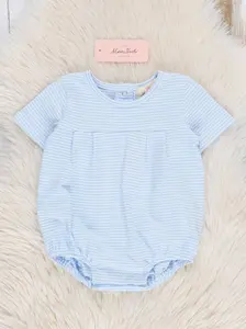 Classic Baby Blue Striped Bubble Romper