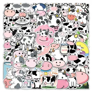 Cute Cow Pattern Sticker, 100pcs/set Cartoon Animal Decorative Sticker, DIY Decals for Water Bottle, Laptop, Phone Case, Scrapbooking, Journal Making, Ornaments
