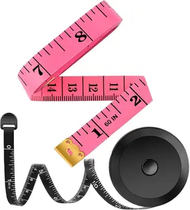 2 Pack Tape Measure Measuring Tape for Body Fabric Sewing Tailor Cloth Knitting Vinyl Home Craft Measurements, 60-Inch Soft Fashion Pink & Retractable Black Double Scales Rulers for Body Weight