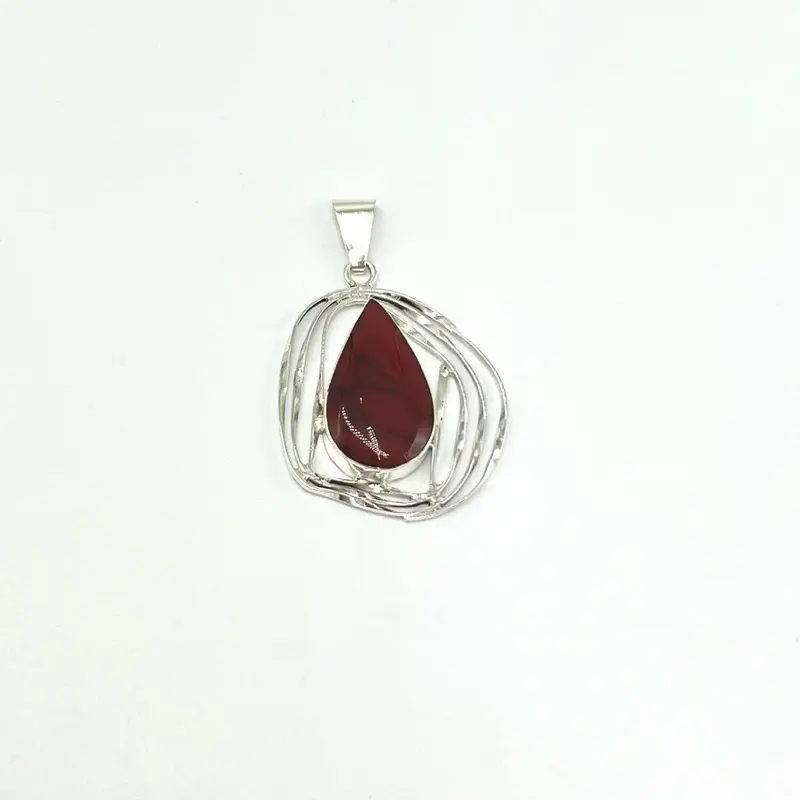 Natural Red Labradorite Pendant, 925 Sterling Silver Jewelry