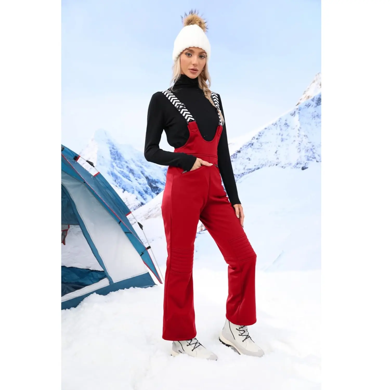 FISOEW Women Snow Bib Insulated Bib Overalls Waterproof Ski Bibs Windproof Ski Pants Breathable Snowsuit